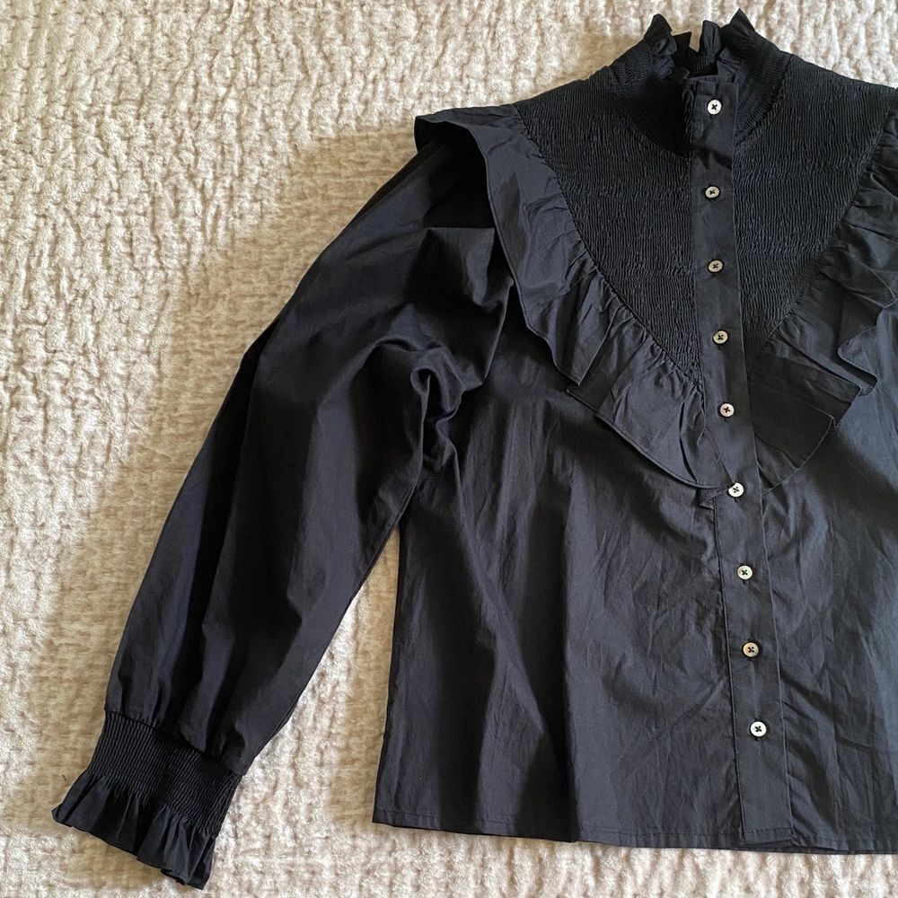 Black Ruffled Women's Top - Picture 2 of 7